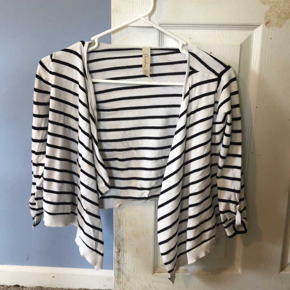 Kids Black and white striped half cardigan